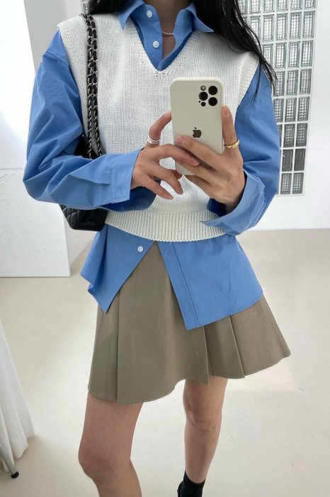 box pleats mini skirt<br>beige