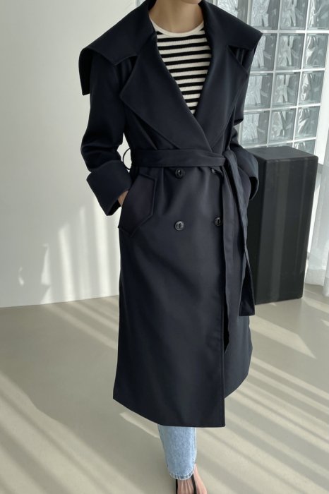 sailor collar<br>cuffs trench coat<br>navy