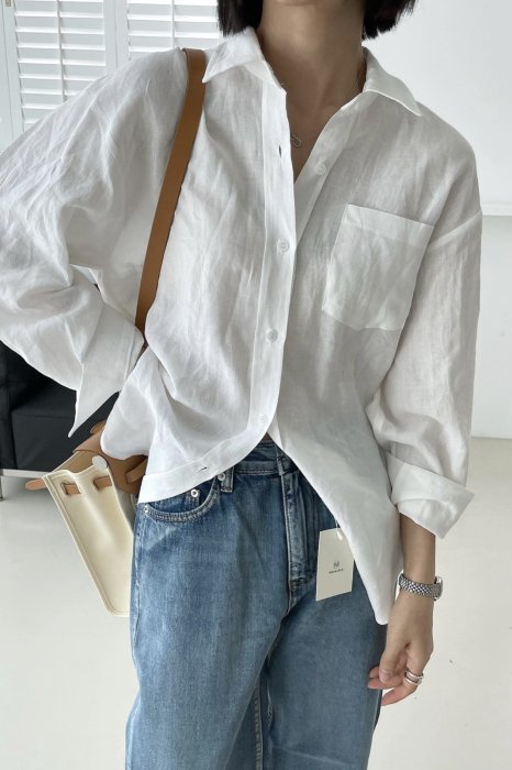 linen100% loose shirts<br>ivory
