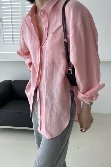 linen100% loose shirts<br>pink