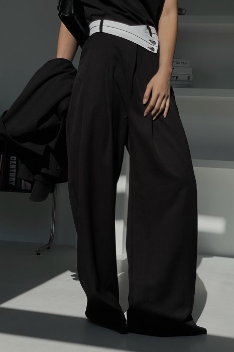 bicolor waist wide slacks<br>black
