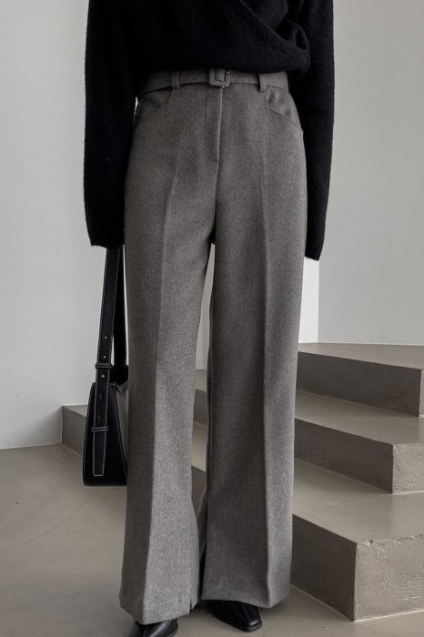 wool belted slacks<br>gray