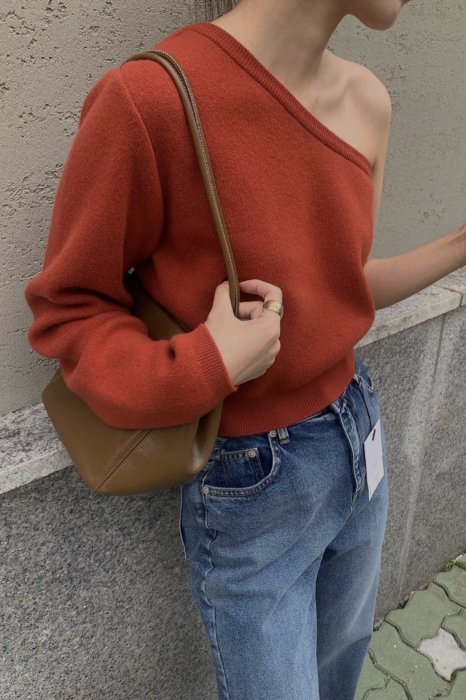 cashmere<br>one shoulder knit<br>brick orange