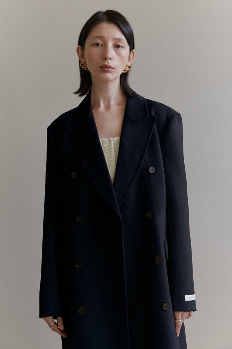 wool 100%<br>classic double<br>hand made coat<br>black