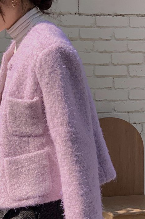wool 80%<br>rima no collar<br>wool pocket jacket<br>purple