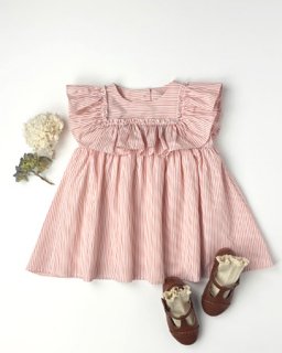 Stripe big square frill dress<Pink>