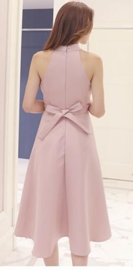 ホルターネック ワンピース リボン 結婚式 ドレス お呼ばれ