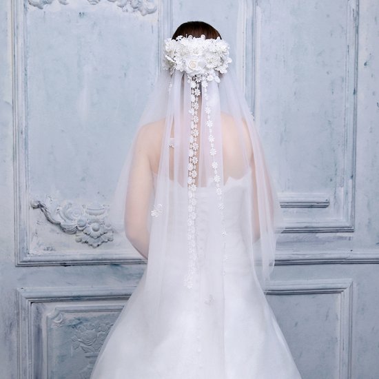 ベール 刺繍 レース ヘアアクセサリー 髪飾り 花嫁 ウェディングドレス
