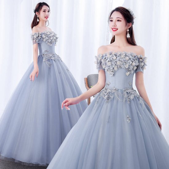 プリンセスライン カラードレス ステージドレス ブルー ウェディング