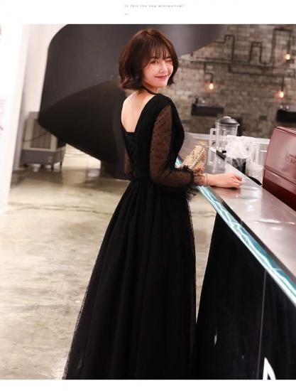 パーティードレス Vネック 長袖 エレガント ワイドパンツ 韓国 Vネック胸元 シースルー長袖 ロングタイトドレスワンピース 黒