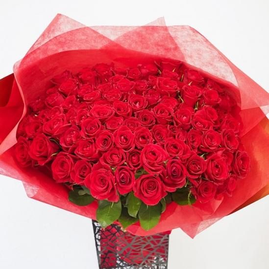 プレミアムローズ 大輪バラの花束 100本 レッド バラ専門店 Rosegift ローズギフト