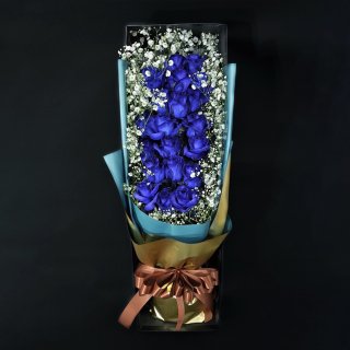[LoveRose] ボックスブーケ ブルーローズ 青薔薇の花束 20本