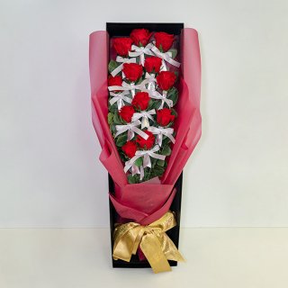 [LoveRose] メッセージダズンローズボックスブーケ 12本 大輪薔薇の花束 赤