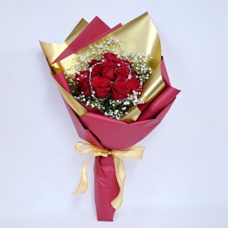 [バレンタインギフト] パールリボン プレミアムローズ 大輪バラの花束 レッド 12本