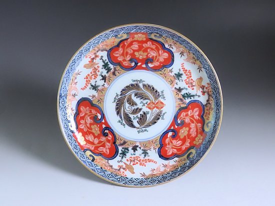 古伊万里 金襴手 松竹梅に花鳥紋の図 ６寸皿