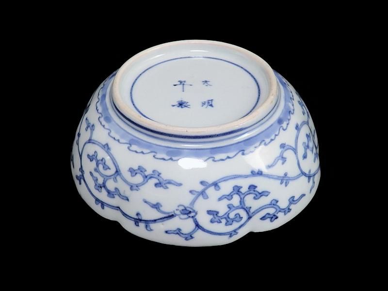 割引 染付 古伊万里 花に獅子の図 5枚セット 膾皿 工芸品
