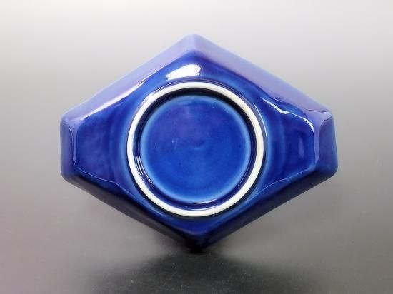 古伊万里　瑠璃　扇に桔梗の図　菱形変形皿　２客　D039AS-DAm 古伊万里 瑠璃 扇に桔梗の図 菱形変形皿