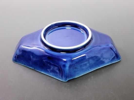 古伊万里 瑠璃 扇に桔梗の図 菱形変形皿