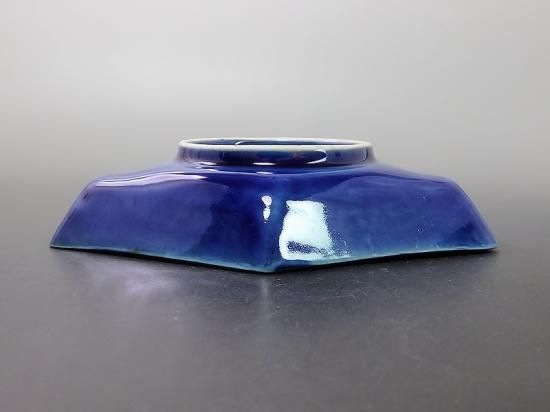 古伊万里 瑠璃 扇に桔梗の図 菱形変形皿