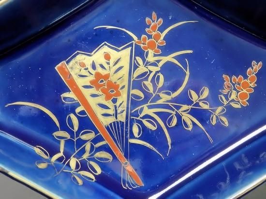 fbrl-F012mS 古伊万里 色絵 紫陽花に蝶の図 松皮菱形変形皿 5客 fbrl-F012mS 古伊万里 色絵 紫陽花に蝶の図 松皮菱形変形皿 5客