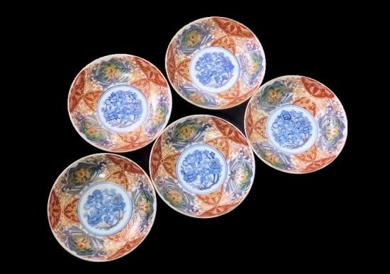 大聖寺古伊万里 小皿5枚セット 古伊万里】 大聖寺伊万里 金襴手花文小皿 4客セット 江戸後期