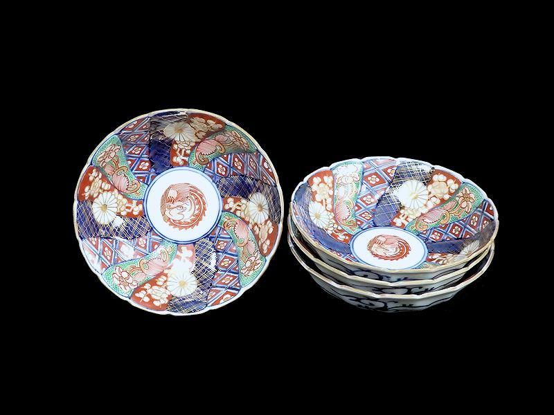 日本初の 大聖寺伊万里 金襴手 奇玉宝鼎之珍 捻り紋菊花皿 小膾皿 4客セット 工芸品