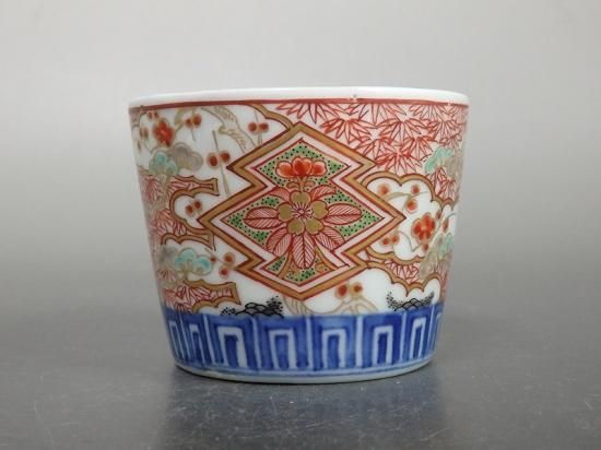 古伊万里 色絵 松竹梅に窓絵花の図 蕎麦猪口