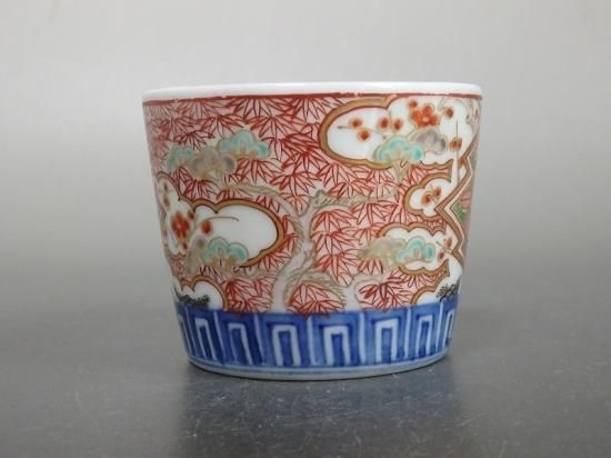 古伊万里 色絵 松竹梅に窓絵花の図 蕎麦猪口 古伊万里 色絵 松竹梅に窓絵花の図 蕎麦猪口