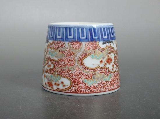 古伊万里 色絵 松竹梅に窓絵花の図 蕎麦猪口