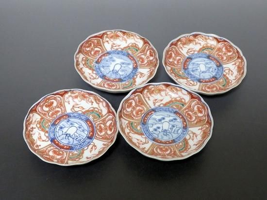 古伊万里 金襴手　鳳凰に龍の図　4寸皿　４枚　D43AS-fbuy5 古伊万里 金襴手 鳳凰に龍の図 4寸皿 4枚セット