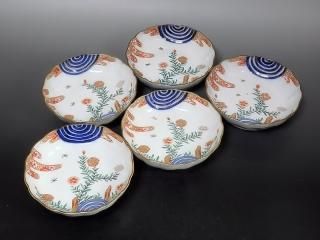 古伊万里　色絵 　窓絵　双葉葵に源氏香　竹垣に松の図　深鉢　D286AS-CEp 古伊万里 色絵 窓絵 双葉葵に源氏香 竹垣に松の図 深