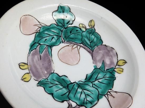 古伊万里　色絵　茄子の図　３寸半皿　手塩皿　A832AS-fbuv 古伊万里 色絵 茄子の図 3寸半皿 手塩皿 A832AS-fbuv 古伊万里 色絵