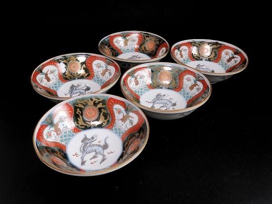 古伊万里 金襴手 波うさぎに花図 膾皿 春寒鉢 5客セット 古伊万里 金襴手 波うさぎに花図 膾皿 春寒鉢 5客セット
