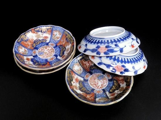 取寄商品 古伊万里 金襴手 百花繚乱 花鳥紋の図 4寸皿 5枚