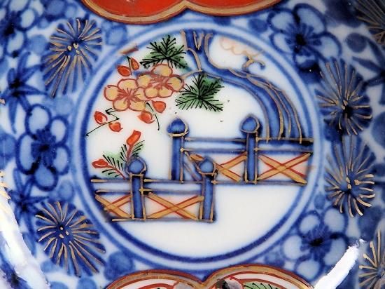 大聖寺伊万里 染錦 窓絵花鳥紋 松竹梅に欄干図 豆皿
