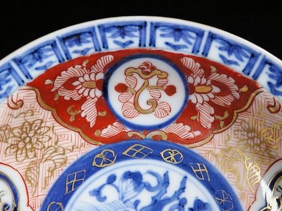 大聖寺古伊万里 色絵 窓絵獅子に花 麒麟図 4寸皿 5枚セット