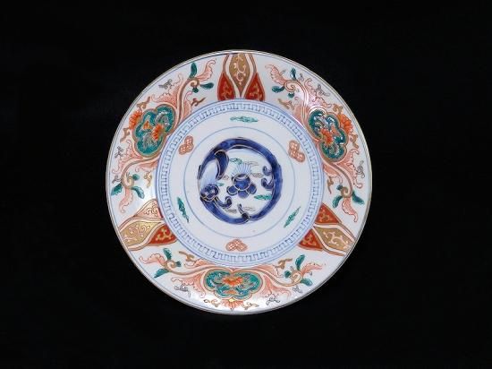 古伊万里 色絵 団龍紋に宝珠と花図7寸皿 2枚セット