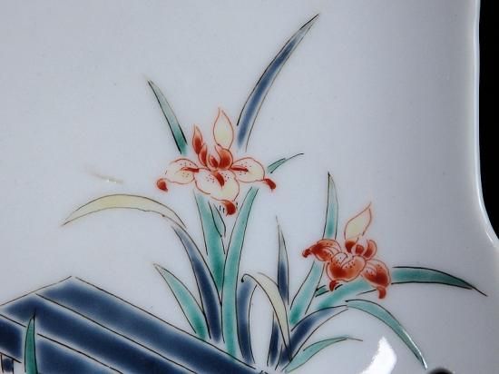 大聖寺伊万里 柿右衛門写 鳥に燕子花図 四方皿