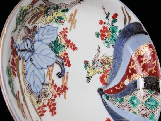 古伊万里 色絵 桐に鳳凰 牡丹に捻り紋の図 5寸皿