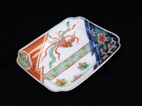 古伊万里 金襴手 桐に鳳凰 団龍紋に花の図 長角皿