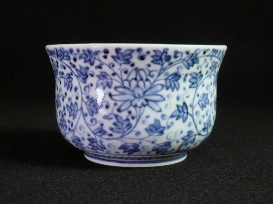 古伊万里染付花に唐草の図火入れE613AS-fbqh