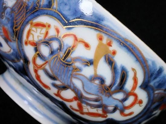 古伊万里 染錦 宝尽くしに団龍紋図 蓋茶碗 江戸期
