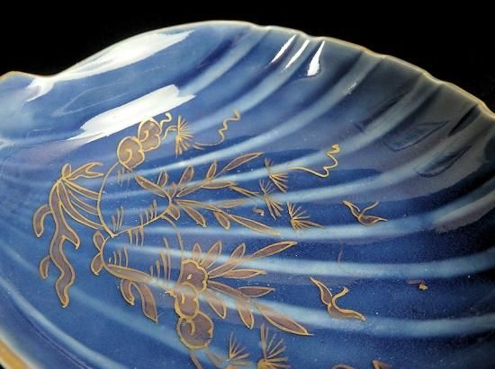 最新作の 古伊万里 5枚セット 貝型変形皿 貝の図 瑠璃色 工芸品