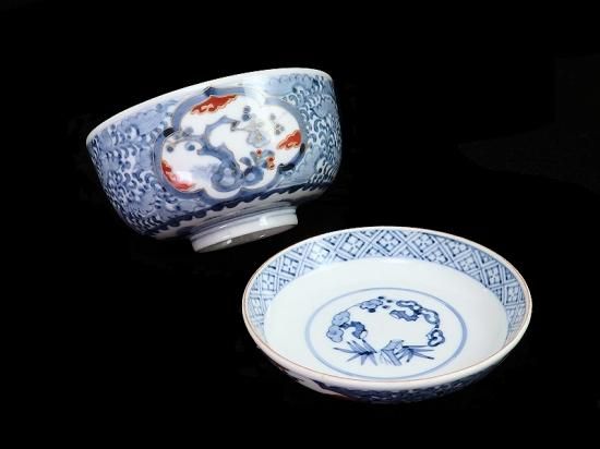 大聖寺伊万里 染錦 唐草に松竹梅図 大振蓋茶碗