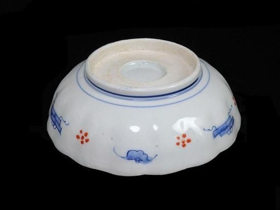 古伊万里 色絵 草花紋に見込麒麟図 膾皿 2枚セット