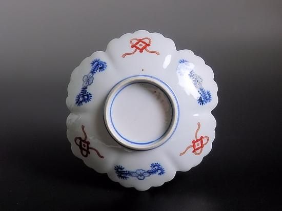 大聖寺伊万里 金襴手 窓絵 鳳凰団龍に宝珠図 輪花形5寸皿