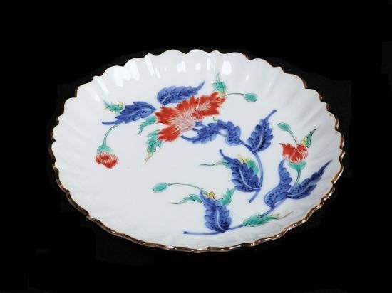 大聖寺伊万里 色絵 芥子の花図 輪花 5寸皿 F345AS-fbtz 大聖寺伊万里