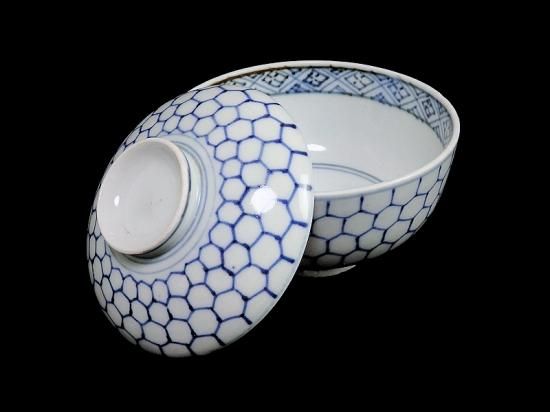 ☆古伊万里蓋茶碗コレクション・古伊万里 金彩赤絵亀甲文の蓋茶碗 2客-