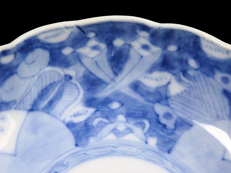 古伊万里 染付 巾着に宝尽くし 麒麟の図 膾皿 5客 129AS-CVv