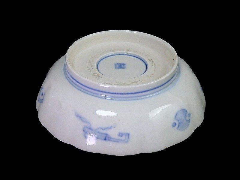 古伊万里 染付 巾着に宝尽くし 麒麟図 膾皿 5客セット